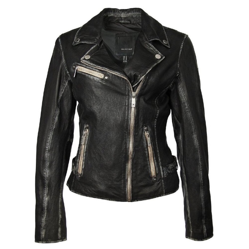 Biker Leather Jacket by Mauritius Sofia Distressed buttery soft  XS NEW RARE